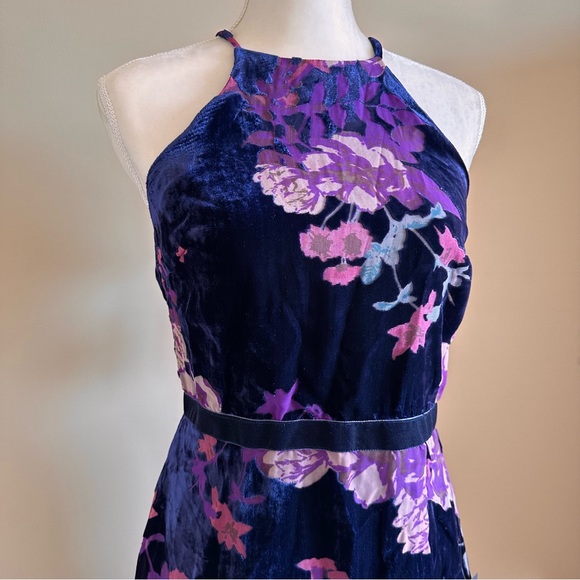 Lulus Crushed Velvet Maxi Dress Blue Purple Florals Size Medium - Picture 3 of 13